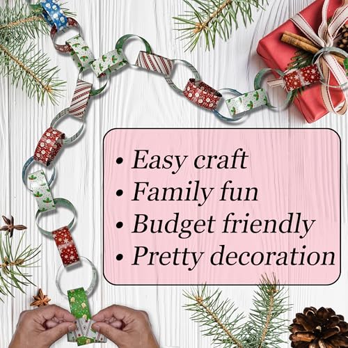 Image of Origami Joy 300 Paper Chain Strips for Crafting. No Glue or Tape Needed. Kid Friendly & Family Fun. Yields Over 50 Feet of Paper Chains for Party or Classroom Decorations (Christmas)