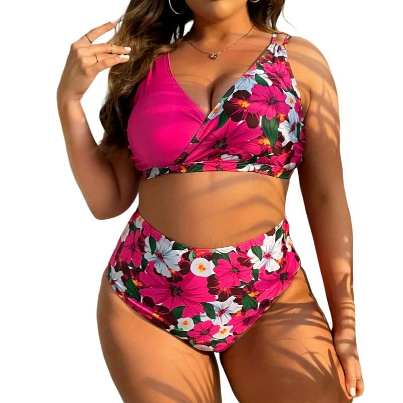 Maillot de bain grande taille galbant rose 0XL : le bikini taille haute confort