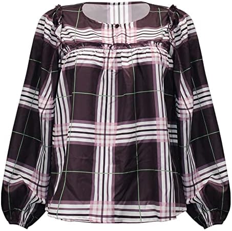 Blusa Larga De Cuadros Para Mujer – Manga Larga, Cuello En V Y Corte Holgado. ¡Perfecta Para Un Estilo Casual Y Elegante!
