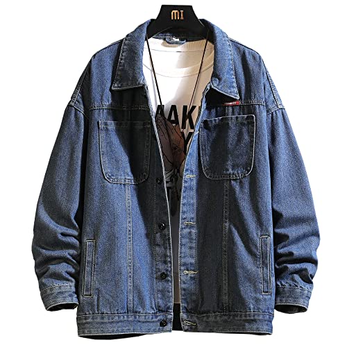 Image of DOSLAVIDA Men's Distressed Denim Jacket Unisex Button Down Jean Coat Casual Long Sleeve Trucker Hooded Jackets Outwear