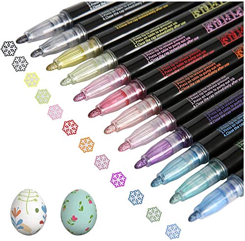 Marker Pen for Highlight, Outline Metallic Markers Double Line Outline Pens, 12 Colors Makers Pens for Drawing, Glitter Paint Pens,Metallic Markers for Art, Drawing, Greeting Cards DIY