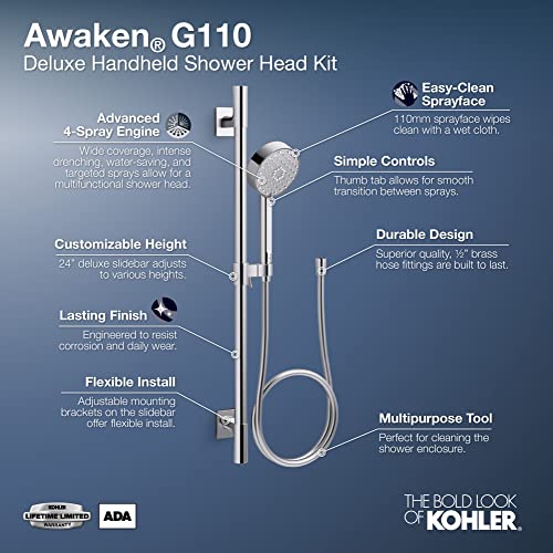 Best Handheld Shower Heads for Seniors: Safety, Comfort & Independence 10 KOHLER AWAKEN® G110 DELUXE HANDSHOWER SET