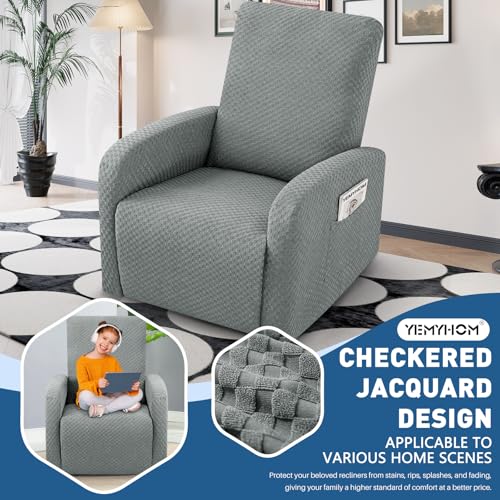 Image of YEMYHOM 3 Pieces Stretch Recliner Slipcover Jacquard Small Recliner Chair Cover with Side Pocket Anti-Slip Fitted Furniture Protector with Elastic Bottom (X-Small Recliner, Light Gray)
