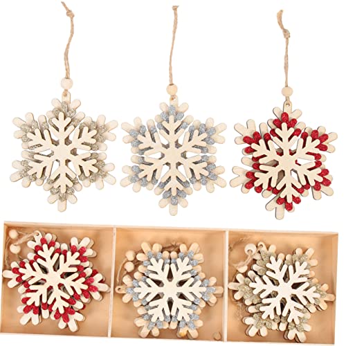 Pendentifs flocon de neige en bois pour décoration d'arbre de Noël (Lot de 6)
