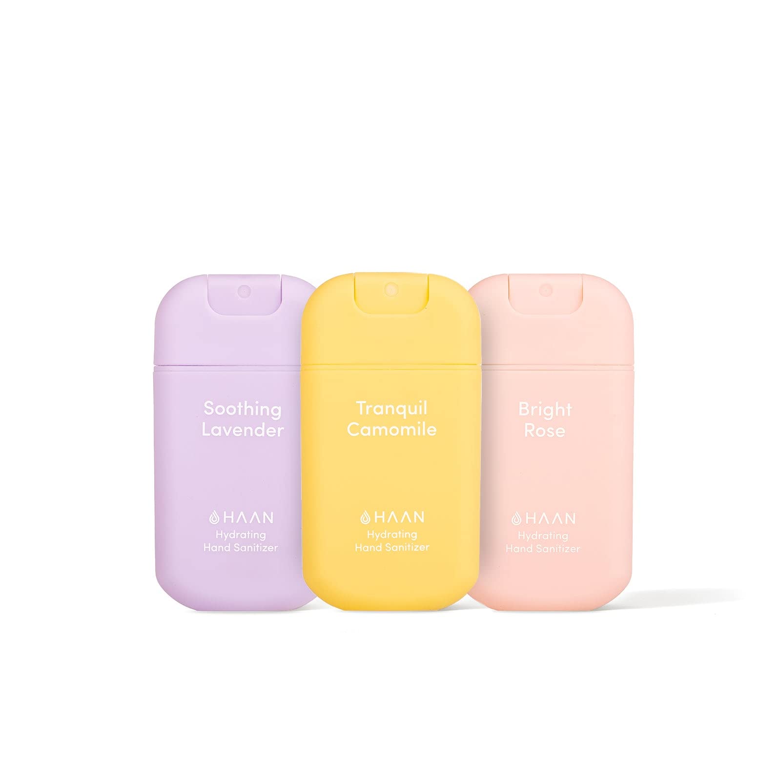 HAAN - Pack 3 Nettoyant pour les Mains Rechargeable - Gel Hydroalcoolique, Desinfectant Main - Hydratant à l'aloe vera, Camomile + Lavander + Rose, 3x30ml