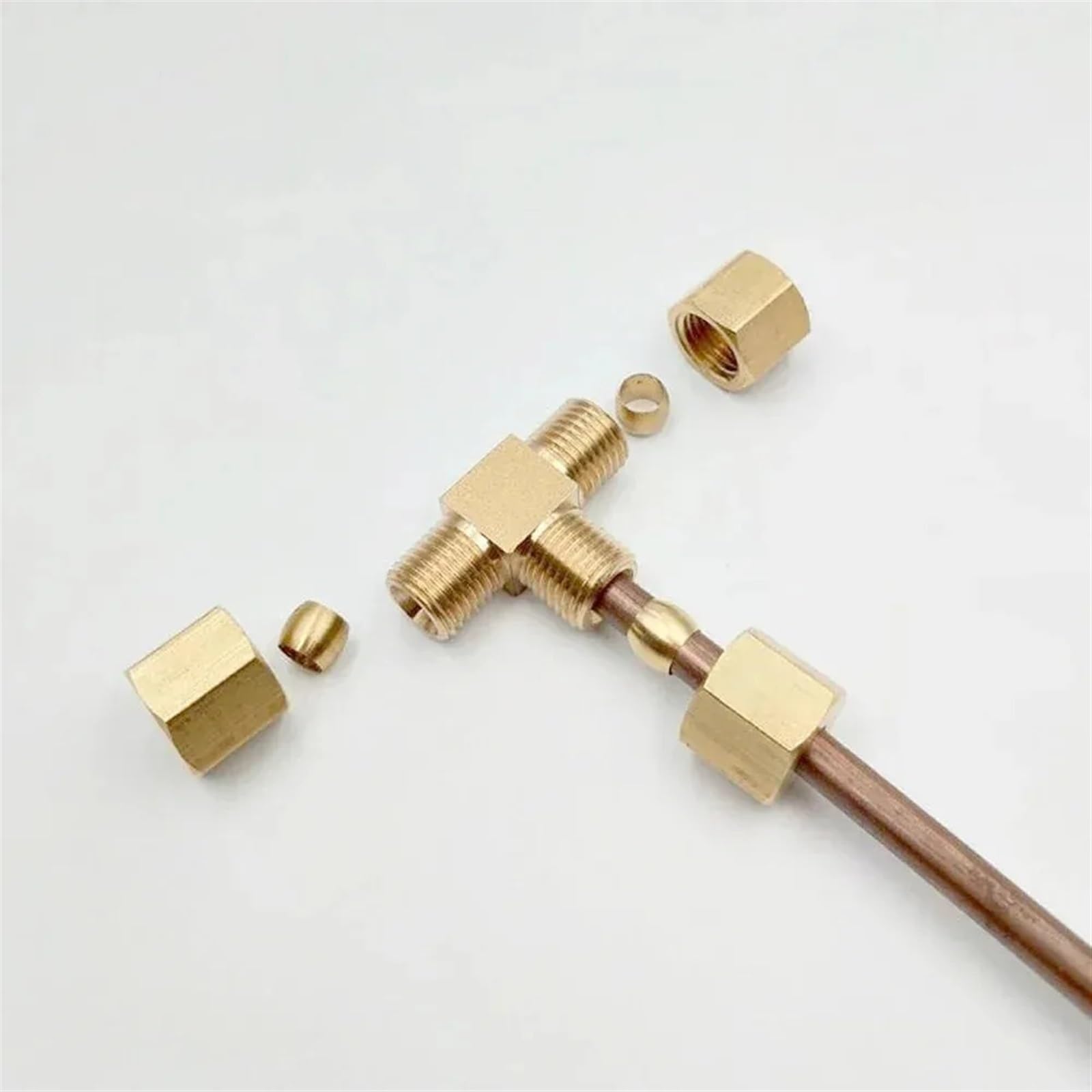 Schlauchverbinder aus Messing Fittings T-Stück Sanitärrohr Messing T-Stück 3 Wege Kompression Union Fitting Wasser Gas Öl Anschluss Rohr Fitting T(5pcs 15.88mm 5l8 Inch)