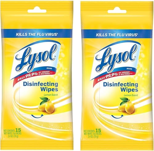 Lysol Disinfecting Wipes To-Go Pack Lemon Scent 15 Count (Pack of 2)