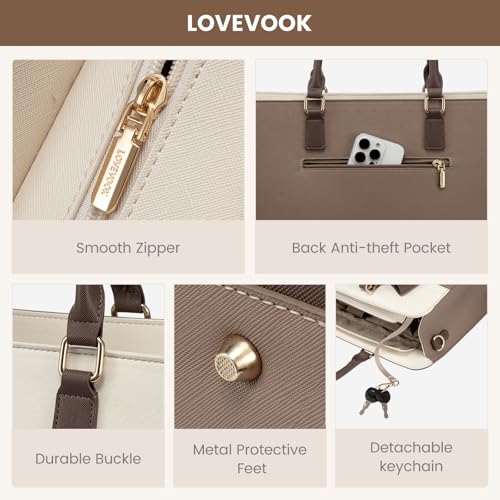 Image of LOVEVOOK Laptop Tote Bag for Women,Leather Work Bag, Waterproof Business Teacher Bag,Large Computer Handbag Purse Briefcase,Office Gifts for Women