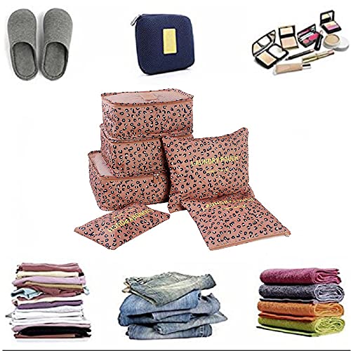 Packing Cubes 6 Set Travel Accessories Travel Luggage Packing Organizer Bags for Backpack Suitcases, Pink Leopard - Image 5