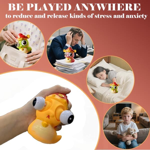 3 Pack Squishy Fidget Toys, Cute Squishies Pop Out Eyes Toys, Stress Relief Sensory Squishy for Kids Adults Easter Basket Stuffers Party Favors Goodie Bag Stuffers Classroom Prizes (Red)