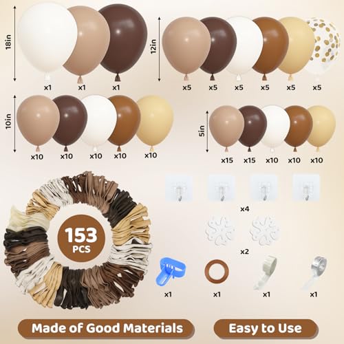 Image of Amandir 153pcs Dark Light Brown Balloon Garland Arch Kit Different Sizes