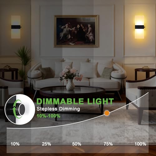 Image of Lightess Indoor Wall Sconce with Switch, Black, LED, Warm White, 1 Pack | Hardwired, Dimmable, Acrylic, For Bedroom Living Room Hallway