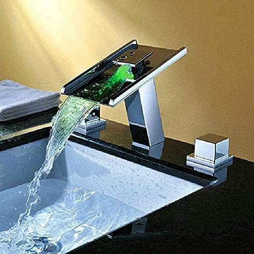 Faucet 3 Pcs Set Deck Mounted Led Waterfall Spout Faucets Mixer Taps Water Power Led Mixer Bath Faucets Bathtub Faucet Set
