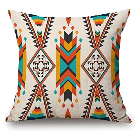 Solekla Farmhouse Decoration Throw Pillow Cover, American Native Ethnic Pattern Pillow Cover 18x18 Inch Pillowcase Summer Outdoor Cushion Covers for Bed, Living Room, Couch Cover