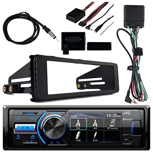 Marine USB AUX Radio Stereo Bluetooth Receiver Bundle, Works for 1998-2013 Harley Davidson Motorcycle Touring FLHT FLHX FLHTC Adapter Install Dash Kit, Handlebar Control, Enrock Wire Antenna