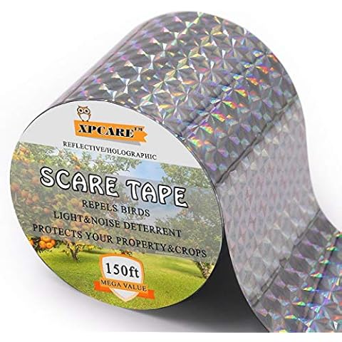 XPCARE Bird Scare Tape Ribbon - 150ft x 2in PET Reflective Tape Keep Wildlife and Property Protected Cover