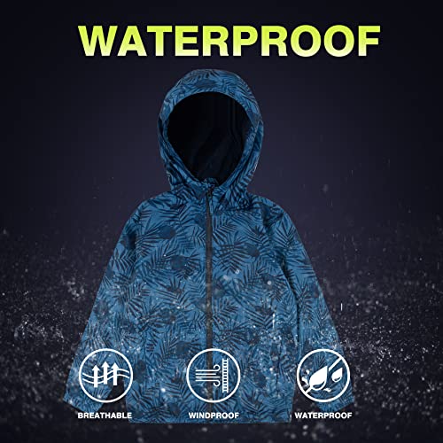 SUNDAY ROSE Boys Rain Jacket Lightweight Breathable Raincoat Waterproof Hooded Windbreaker For Kids Blue Black Size 103