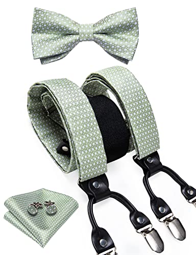 Image of DiBanGu Paisley Bow Tie and Supenders for Men Tuxedo Heavy Duty 6 Clips Suspender Adjustable Y-Shape Mens Trouser Braces