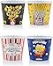 Lot de 4 récipients à popcorn réutilisables en plastique de style moderne pour soirée cinéma – Lavables au lave-vaisselle – Sans BPA (mélange classique)