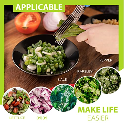 Image of Herb Scissors with 5 Blades & Cleaning Kit, Stainless Steel Kitchen Shears for Herbs, Lettuce, Cilantro, Dishwasher Safe, Soft-Grip Handle