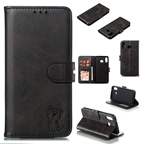 Robinsoni Case Compatible with Samsung Galaxy A6S Retro Leather Wallet Cover with Card Holder Slots Cat Printed Folio Flip Book Cover TPU Silicone Inner Case Kickstand Magnetic Closure Case, Black