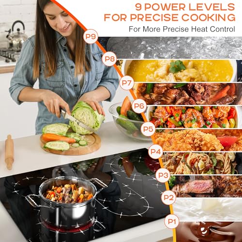 Image of Karinear Electric Cooktop 30 Inch, 5 Burners Radiant Stovetop, Sensor Touch Control, Multi-functional Electric Ceramic Cooktop, Drop-in Install, 8400W 220V(No Plug)