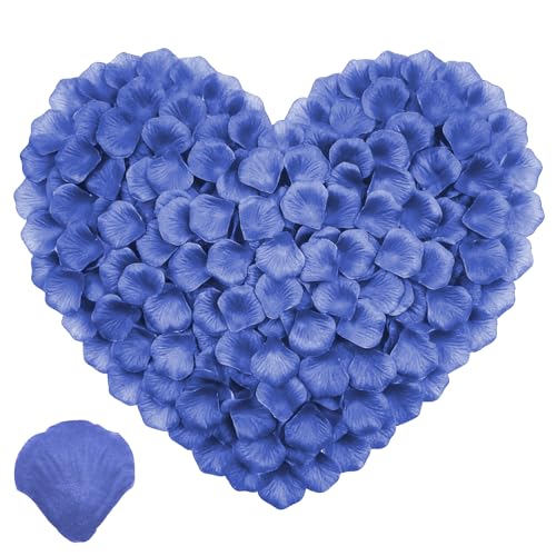 CNYMANY Lot de 2 000 pétales de rose artificiels bleu foncé pour décoration de nuit romantique, anniversaire, fiançailles, mariage, Saint-Valentin