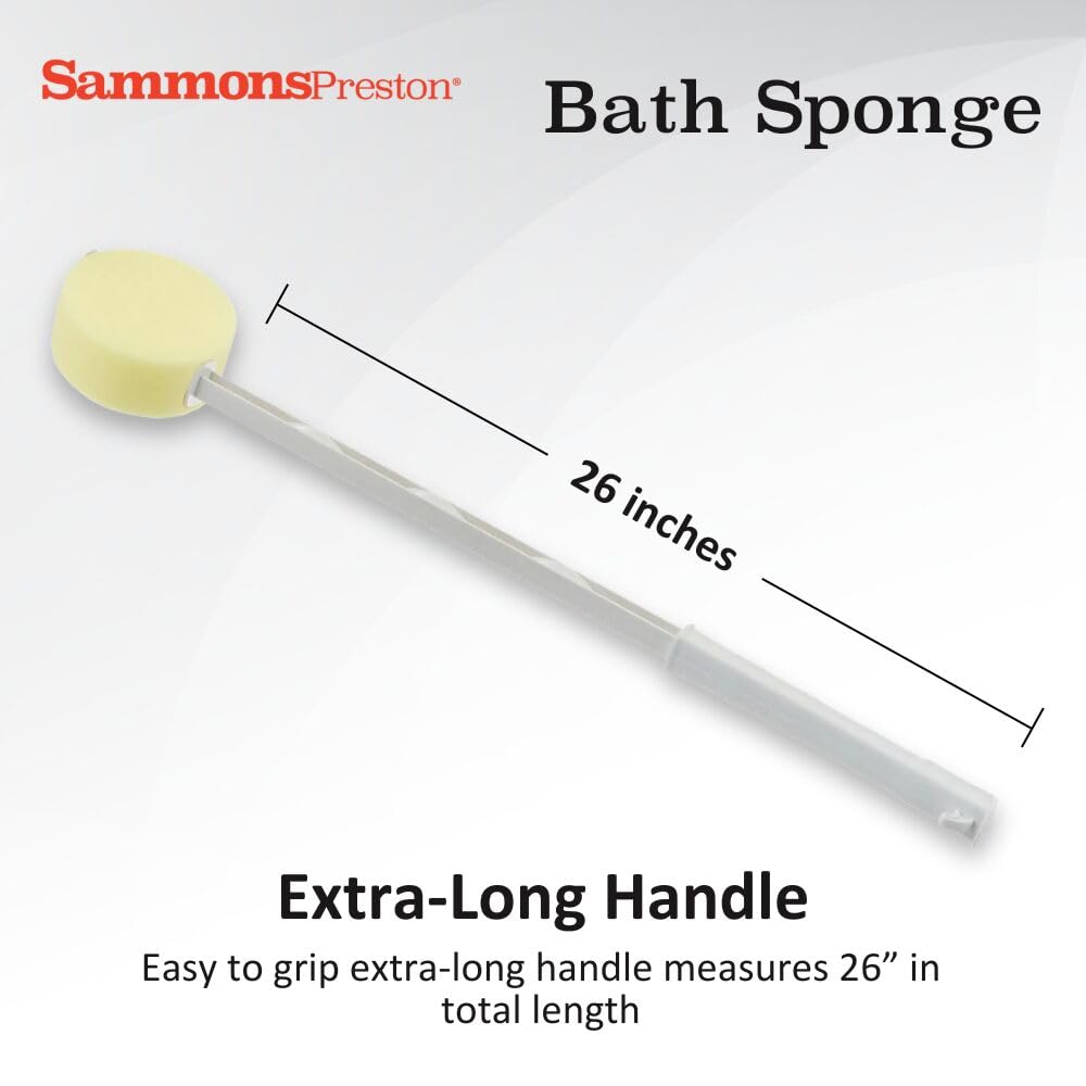 Sammons Preston Bath Sponge, Lightweight Long Handled Washer and Scrubber for Bath and Shower, Extended Reacher Cleaning Aid for Limited Range of Motion, Round