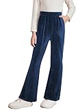 blibean Girls Uniform Pants Teen Girl School Dress Flare Leggings Little Kids Velvet Bell Bottoms Flannel High Waisted Wide Leg Slacks Junior Bootcut Pockets Clothes Size 10-11 Years Old Deep Blue