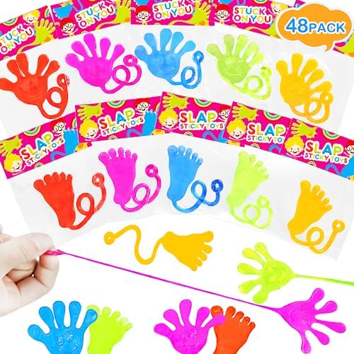 48 Pack Slap Sticky Hands & Feet for Kids, Bulk Birthday Goodie Bag Stuffer Fillers, Small Carnival Pinata Party Favor Supplies, Classroom Treasure Box Prizes Rewards Toys Gifts for Boys and Girls