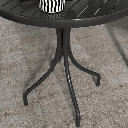 Outsunny Φ66cm Garden Side Table, Round Bistro Coffee Table, Outdoor Patio Table with Steel Frame and Slat Tabletop for Balcony and Porch, Black - Image 9