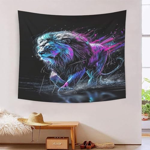 Tapisserie lion 3D décoration murale grand tissu pour tenture de salon et dortoir