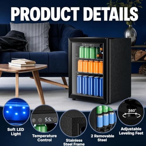 Image of Electactic 1.7 Cu.ft Beverage Refrigerator Cooler, 68 Can Mini Fridge Glass Door with Adjustable Shelves, Digital Temperature Display, Freestanding Small Drink Fridge for Home, Office or Bar(Black)