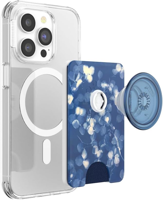 PopSockets Phone Wallet for MagSafe, Phone Card Holder with Grip, Blue - Phantom Aspen