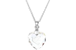 Vintage Swarovski Clear Crystal Heart with Etched Dove Pendant Necklace