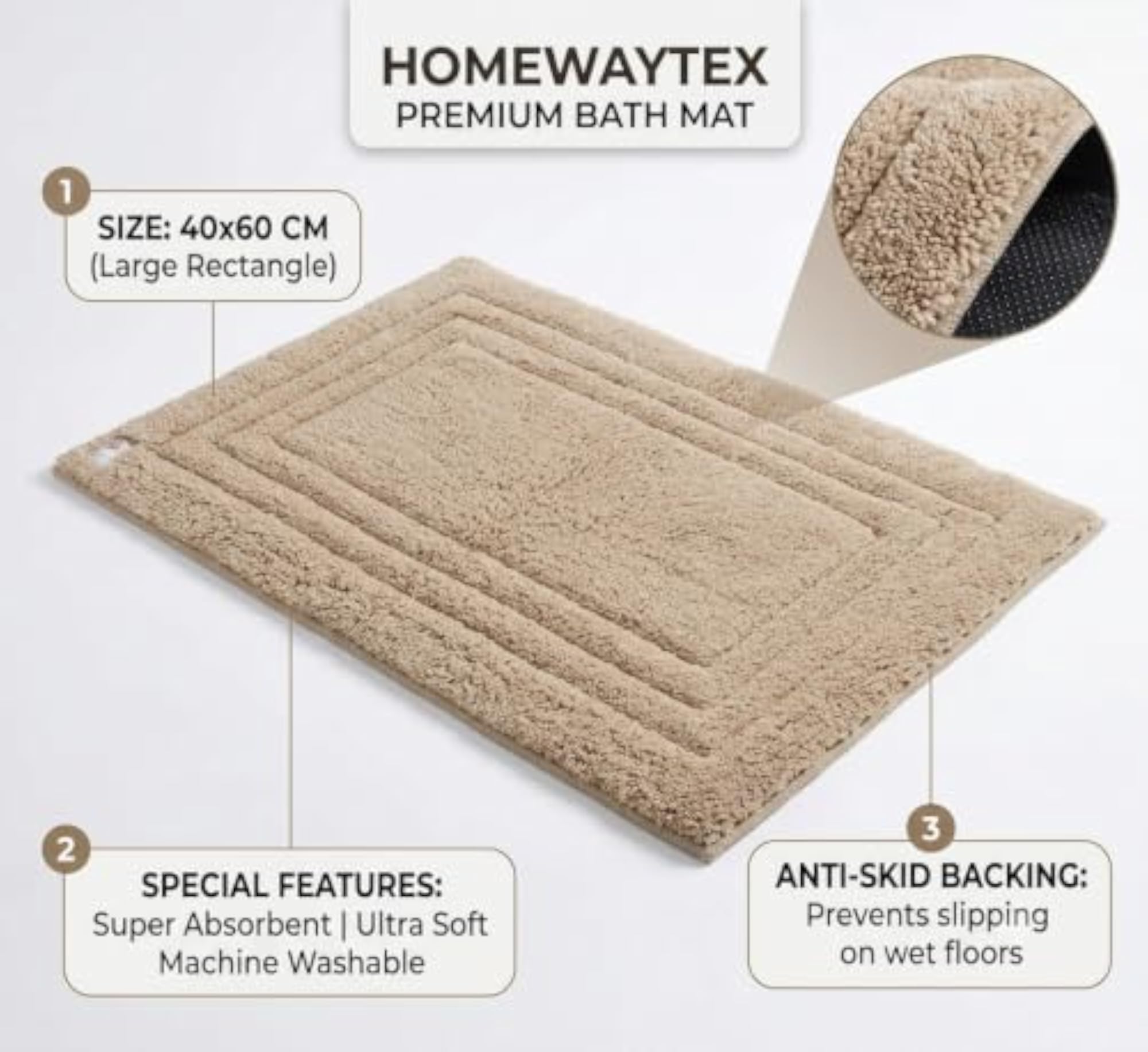 Cotton Bath Mat 40×60 cm, Tufted Bathroom Rug