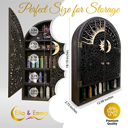 Sun And Moon Shelf Crystal Display Case - Wall Hanging Crystal Display Shelf For Stones, Nail Polish, & Essential Oil Storage - Crystal Holder For Stones Display - Crystal Shelf Crystal Cabinet #TOP3