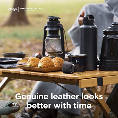 Image of elago Leather Case with Keychain Compatible with AirPods 3 Case, Natural Cowhide Leather Case with Brass Ring Holder, Supports Wireless Charging (Black)