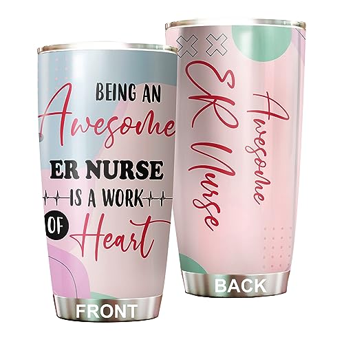 MEDROC Awesome ER Nurse Tumbler Stainless Steel 20oz, Funny ER Nurse Gifts Bulk For Birthday Christmas, ER Nurse Gifts For Men Women Office Coworker Driking Coffee Cup Humor