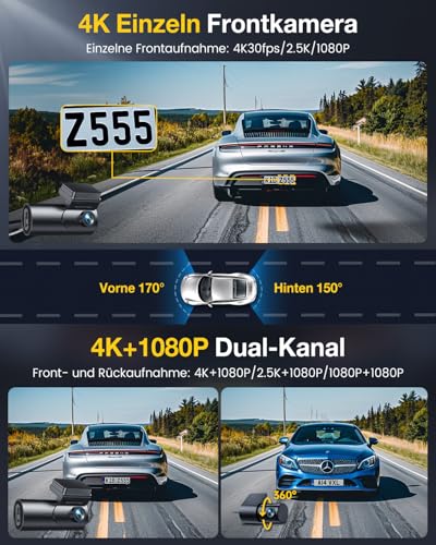 GKU 4K Dashcam Auto Vorne Hinten, 5GHz WiFi GPS, Dual Dash Cam, 1.5” IPS Mini Auto Kamera mit 64GB...
