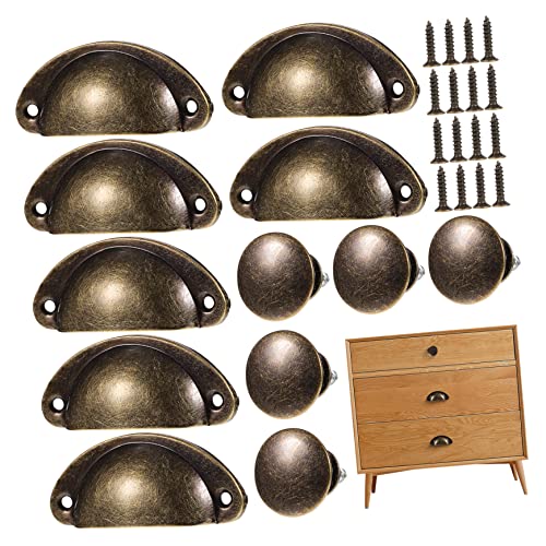 DOITOOL 12 Vintage Bronze Shell Handles 12 Iron Knobs Dresser Drawer Pulls for Home Decor