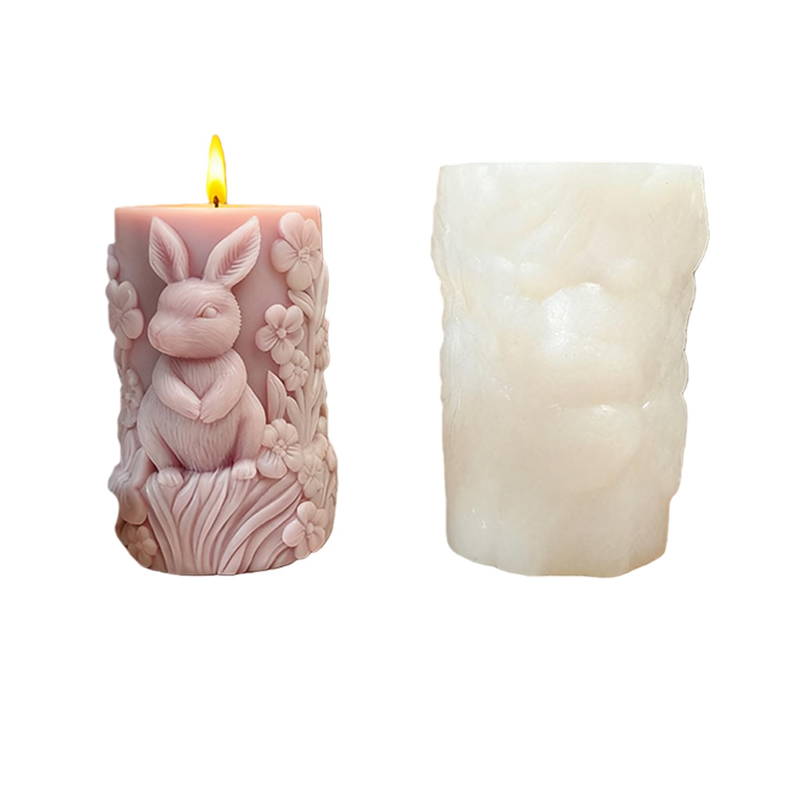 hogtnd Rabbit Embossed Cylinder Silicone Mould Easter Candle Silicone Mold Heat Resistant Epoxy Resin Candle Soap Making Soap Mold