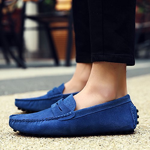 Image of ANUFER Men's Suede Leather Penny Loafers Comfort Driving Shoes Moccasin Slippers