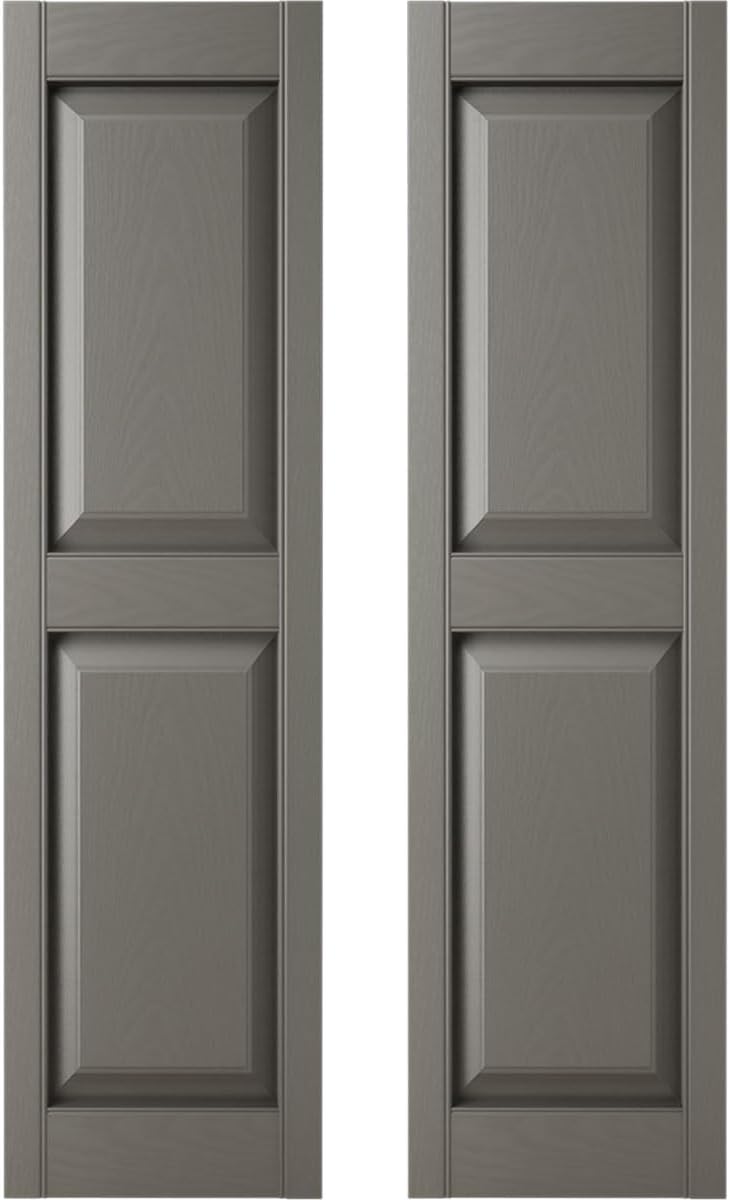 Builders Edge 12 in. W x 39 in. H Builders Edge, Standard Two Equal Panels, Raised Panel Shutters, Includes Matching Installation Spikes (Per Pair), 018 - Tuxedo Grey