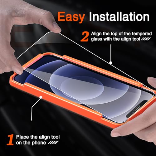 Image of Milomdoi 3 Pack Screen Protector for Apple iPhone 12 with 3 Pack Tempered Glass Camera Lens Protector, Ultra 9H Accessories, Case Friendly, Mounting Frame, 2.5D Curved, Transparent