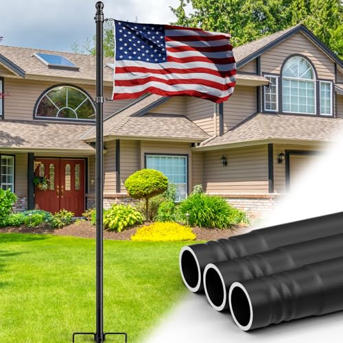 IIOPE 10 FT In Ground Flag Pole for Outside House 1.3 Large Diameter Heavy Duty Pole with Metal Anti-Tangle Rotating Rings Outdoor Flagpole Kit for Yard & Garden | Black (1 Pack No Flag)