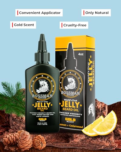 Bossman Jelly Beard Oil for Men (4 oz, Gold Scent) – Softens, Moisturizes & Conditions with Natural Ingredients