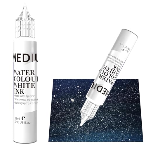 PHOENIX White Ink Pen for Watercolor - 28ml / 0.95 fl oz. Opaque White Gouache - Water Color Medium for Drawing, Calligraphy, Highlights & Illustration Watercolors Painting Supply