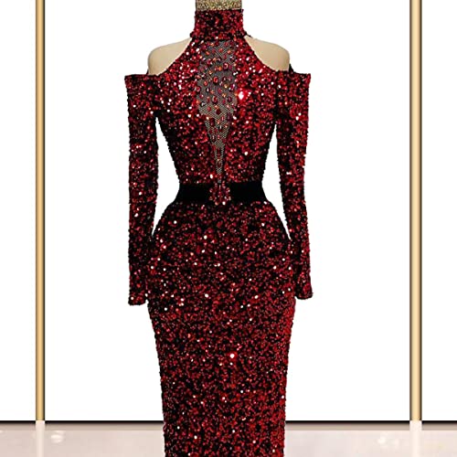 Keting Shiny Burgundy Sequined Crystals Mermaid Prom Evening Shower Party Dress Celebrity Pageant Gala Gown3