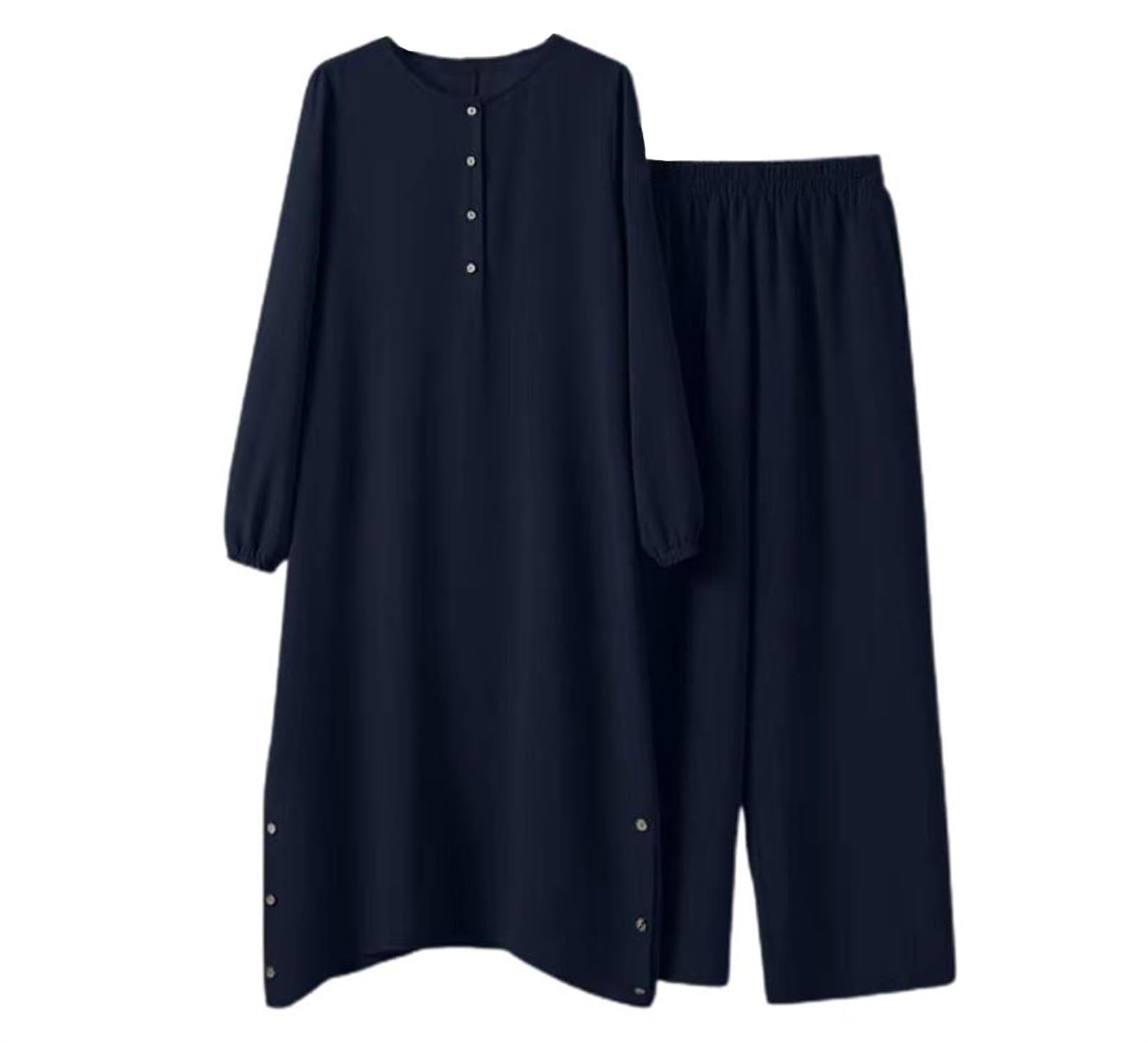 GenericWomen Muslim Top Wide Leg Pants 2 Piece Set Crew Neck Tracksuit Skinny Arabian Clothing Outfits